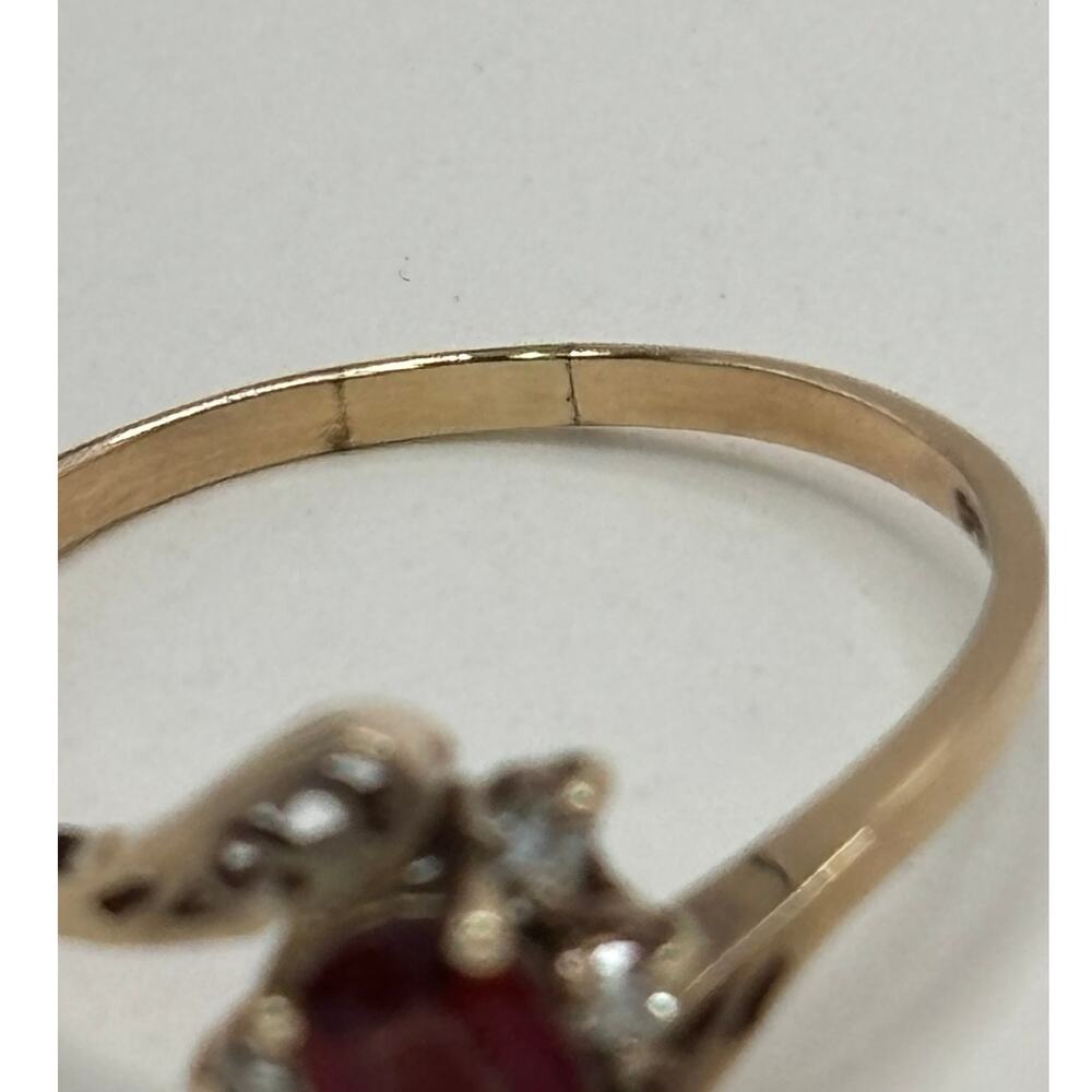 10K Solid Yellow Gold Garnet Diamond Ring Size 7.5 #78151 - Picture 8 of 9